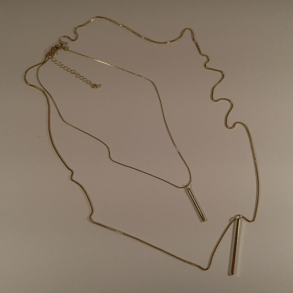 Necklace earring set gold bar 2-row drop pyramid - Picture 4 of 4